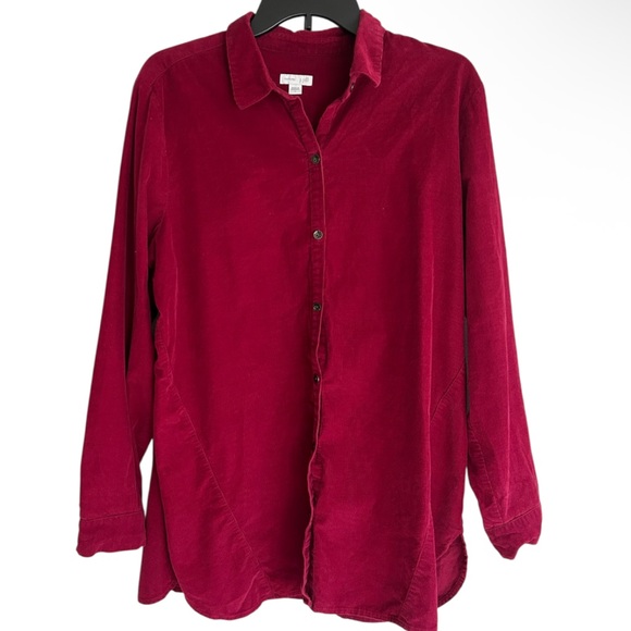 J. Jill Tops - J. JILL Corduroy Button Down Oversized Tunic Shirt Merlot Red Grunge | Sz Large